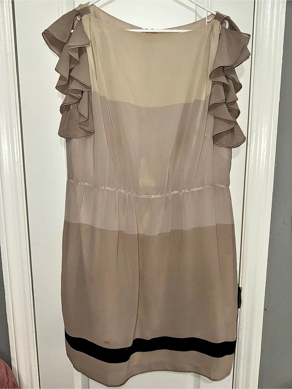 Ann Taylor LOFT Ruffle Sleeve Color Block Dress Size 14 Like New